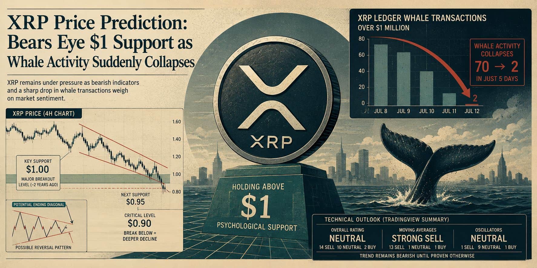 Alerta XRP: Baleias abandonam o barco enquanto preço ameaça romper suporte de US$ 1