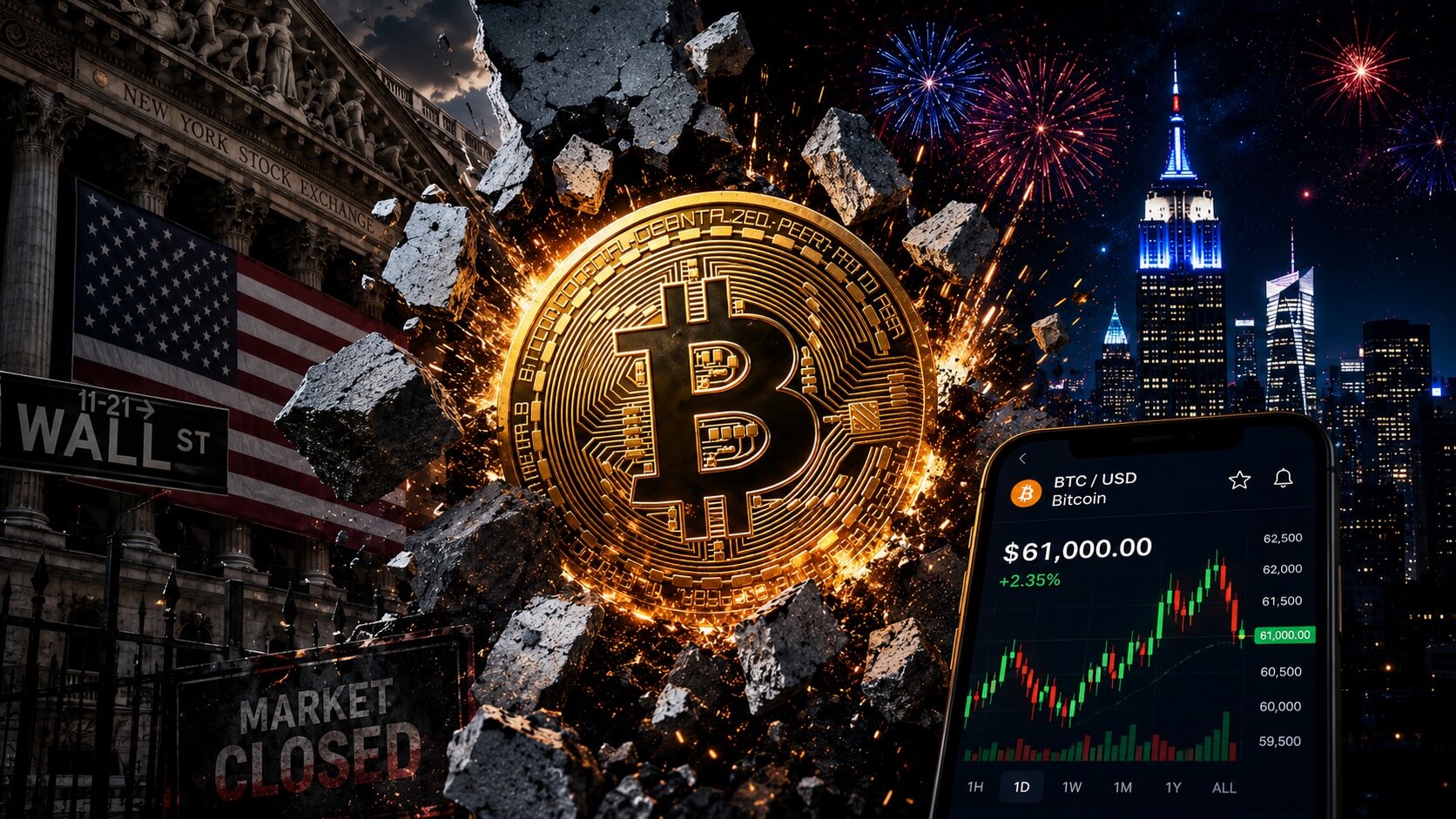 Bitcoin vs. Wall Street: A 'Freedom Money' que não para enquanto o mercado tradicional fecha