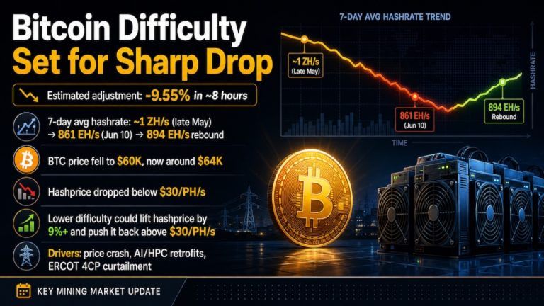 Alívio para Mineradores? Dificuldade do Bitcoin Deve Cair Drasticamente Após Queda no Hashrate
