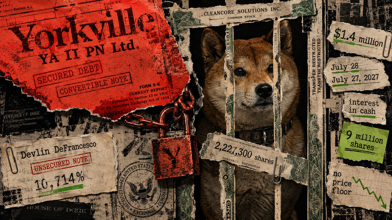 Dogecoin Treasury Firm Borrows $1.4M at 10.7% Interest – Promises Repayment with CleanCore Stock Already Pledged Elsewhere