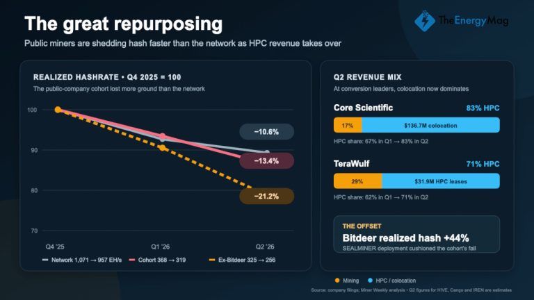 Mineradores Públicos Abandonam 21% da Hashrate do Bitcoin Enquanto Receitas de AI Aceleram