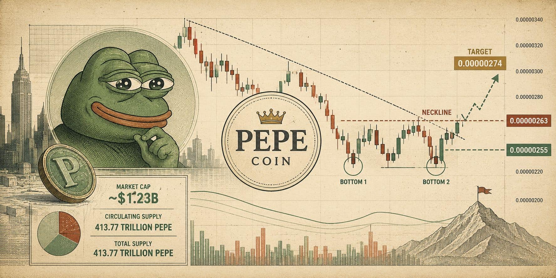 Previsão de Preço Pepe Coin (PEPE): Quebra em $0.00000263 Pode Confirmar Reversão de Double-Bottom