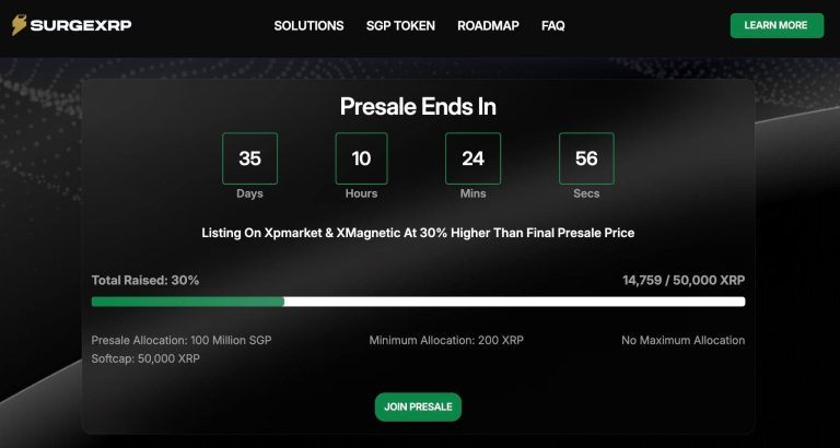 SurgeXRP acelera pré-venda após upgrade no XRP Ledger; 30% do soft cap já alcançado